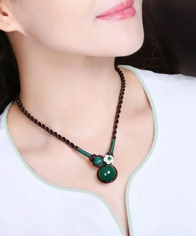 Boutique Blackish Green Agate Shell Flower Pendant Necklace ML0298