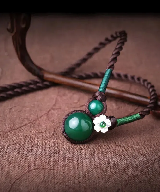 Boutique Blackish Green Agate Shell Flower Pendant Necklace ML0298