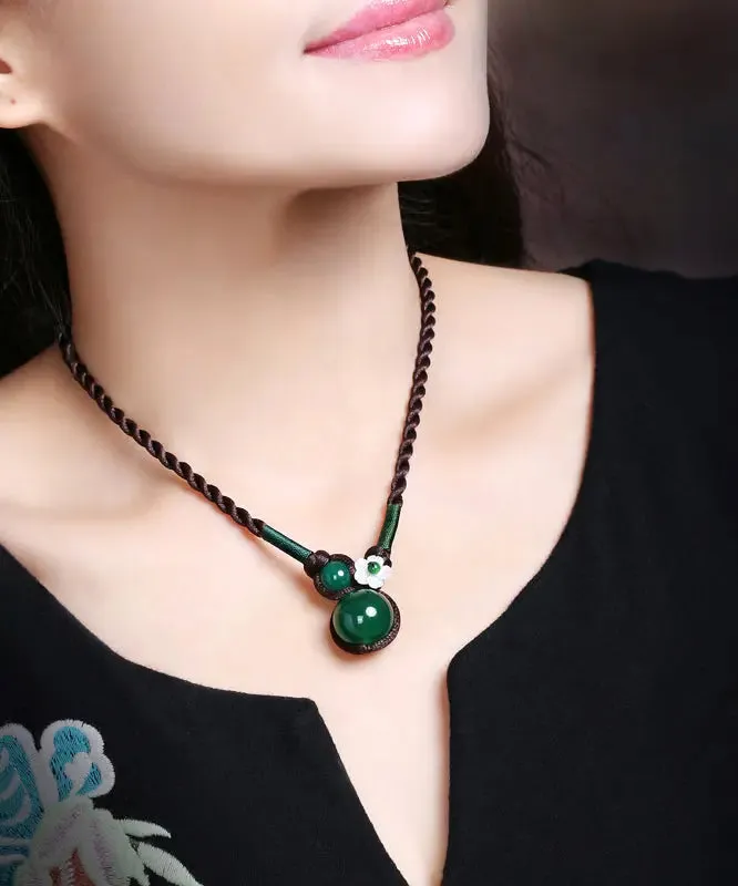 Boutique Blackish Green Agate Shell Flower Pendant Necklace ML0298