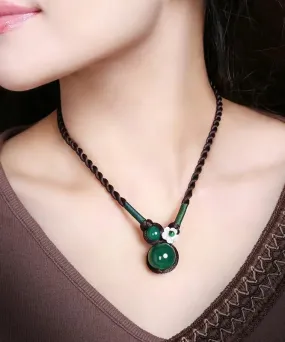 Boutique Blackish Green Agate Shell Flower Pendant Necklace ML0298