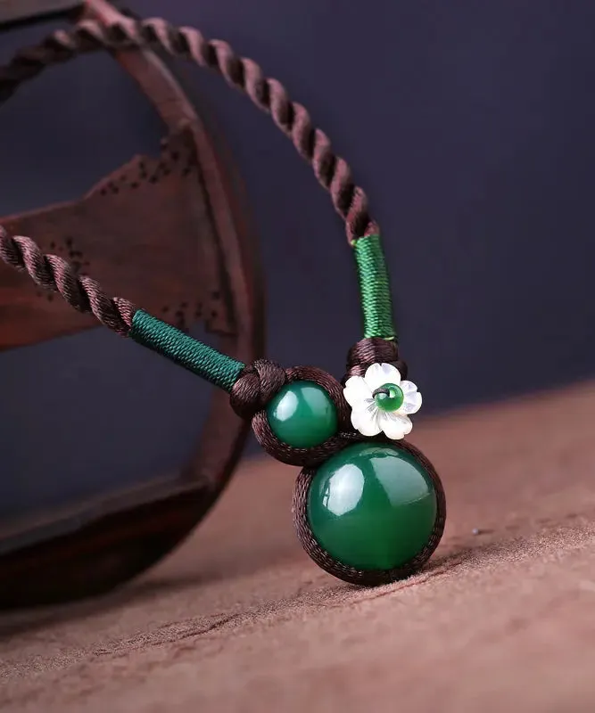 Boutique Blackish Green Agate Shell Flower Pendant Necklace ML0298