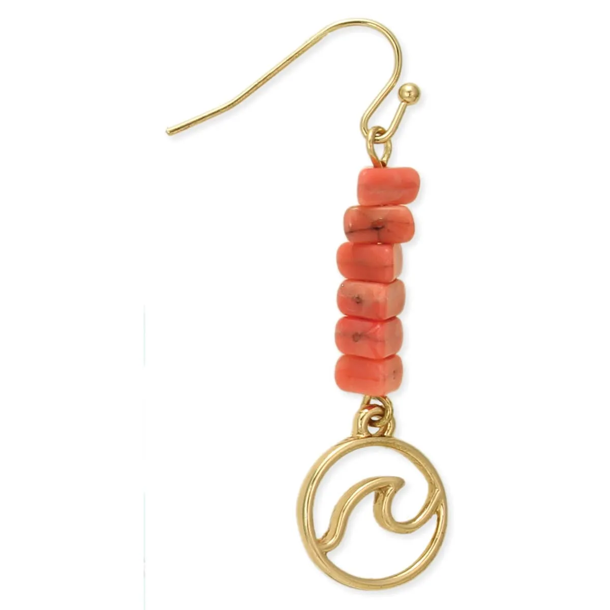 Breaking Waves Coral Gold Bar Earrings