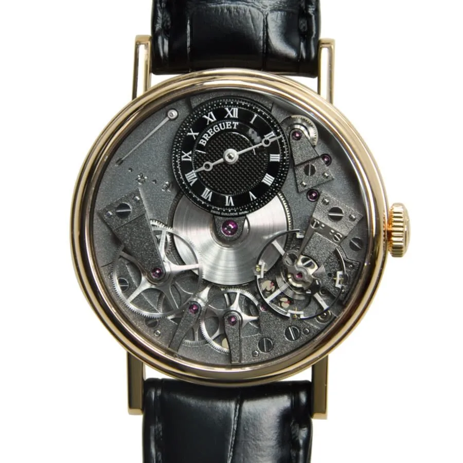 Breguet Tradition Black Skeleton Dial 18kt Rose Gold Black Leather Manual Wind Men Watch 7027BRG99V6 7027BR/G9/9V6