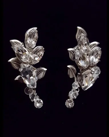 Bridal earrings - Crystal and leaf earcuff - Diva by Kezani