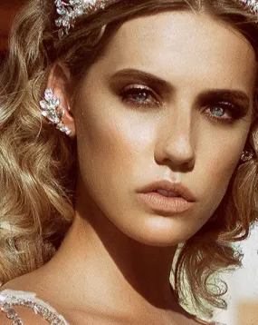 Bridal earrings - Crystal and leaf earcuff - Diva by Kezani