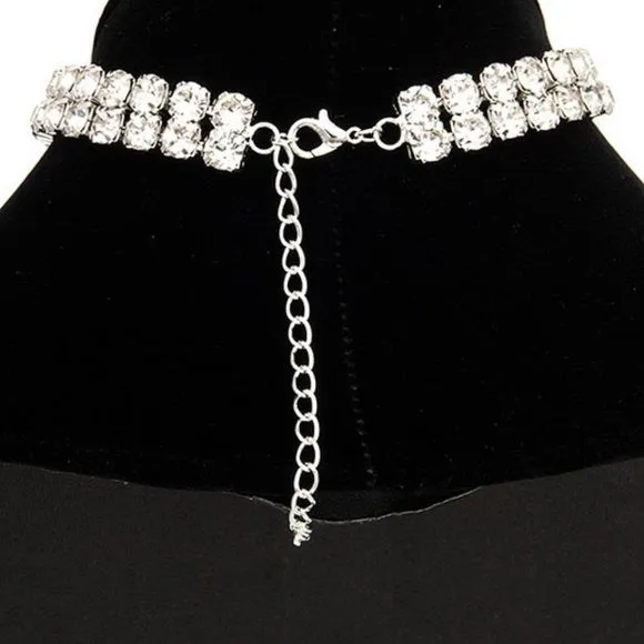 Callie Teardrop Diamond: Large Rhinestone Crystal Bling Pave Silver Choker