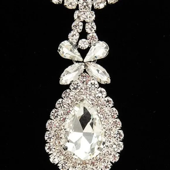 Callie Teardrop Diamond: Large Rhinestone Crystal Bling Pave Silver Choker