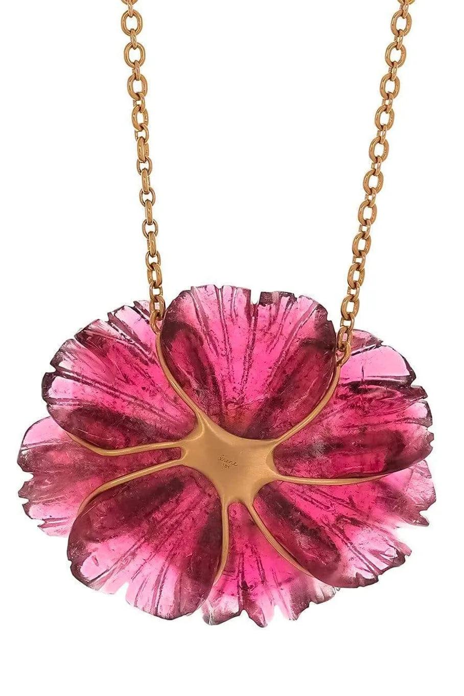 Carved Pink Tourmaline Tropical Flower Necklace