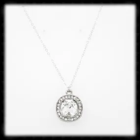 #CDCZ1- Sparkling Cz Cushion Necklace- Clear Silver
