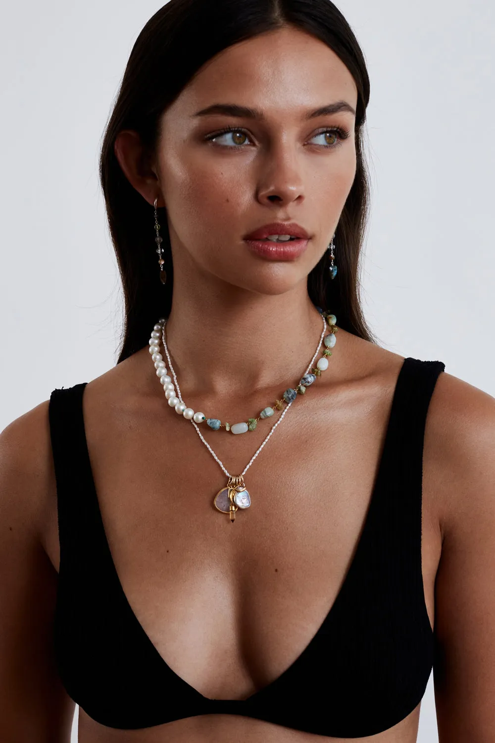 Chan Luu - Hypatia Charm White Pearl Mix Necklace