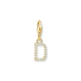 Charm pendant letter D with white stones gold plated