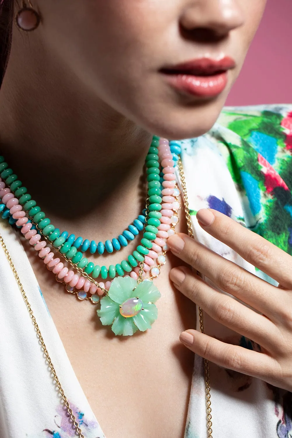 Chrysoprase Tropical Flower Necklace