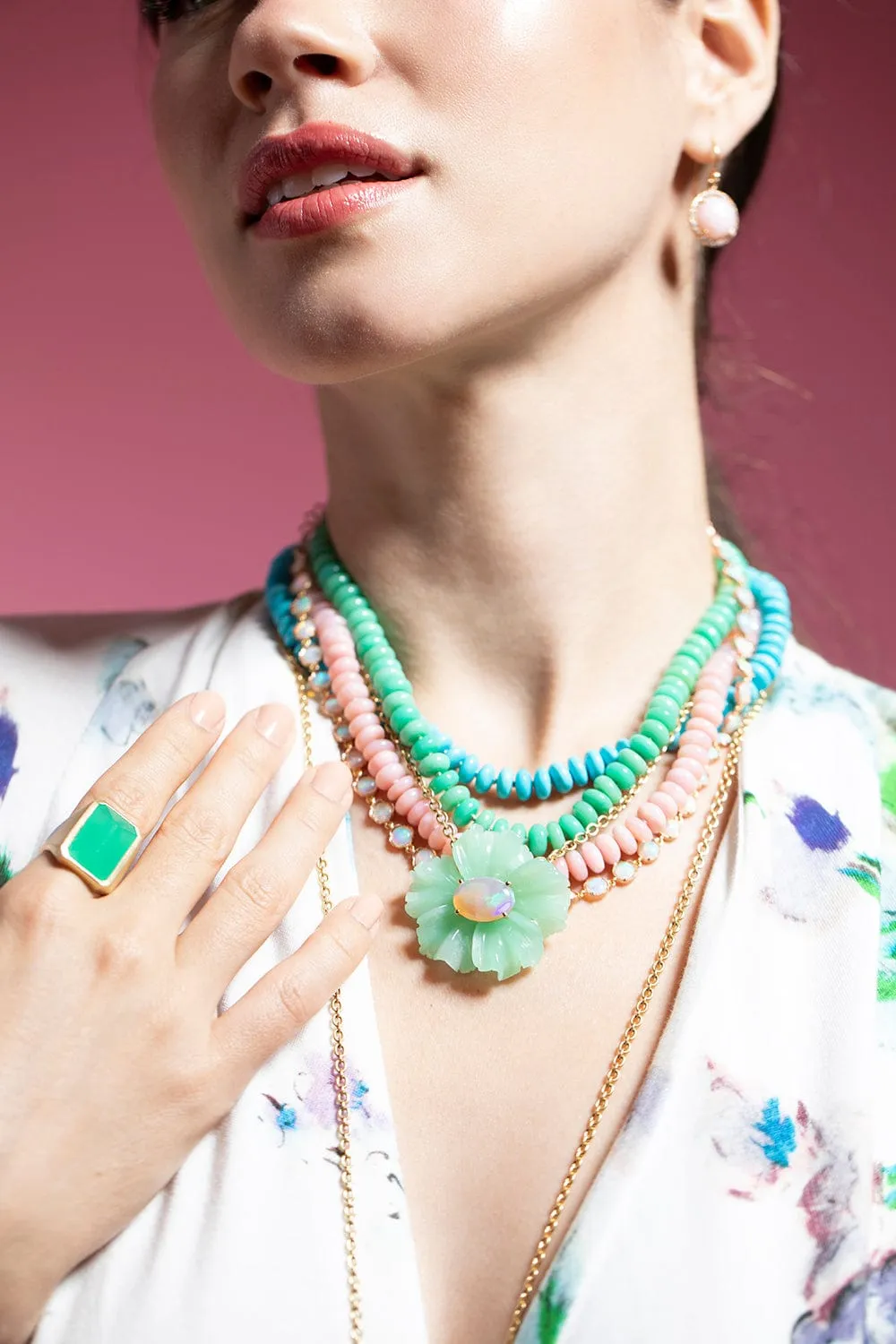 Chrysoprase Tropical Flower Necklace