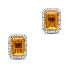 Citrine & Diamond Halo Stud Earrings