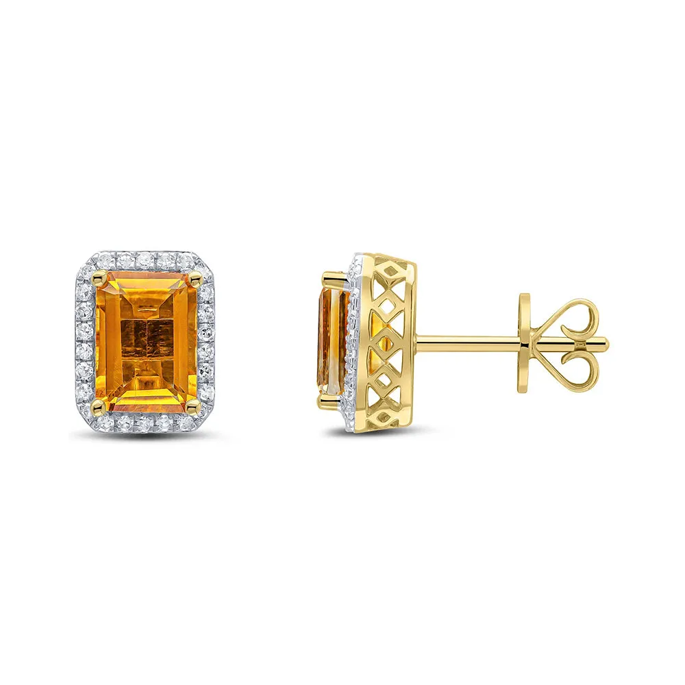 Citrine & Diamond Halo Stud Earrings