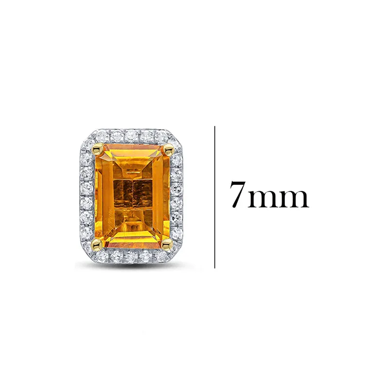 Citrine & Diamond Halo Stud Earrings