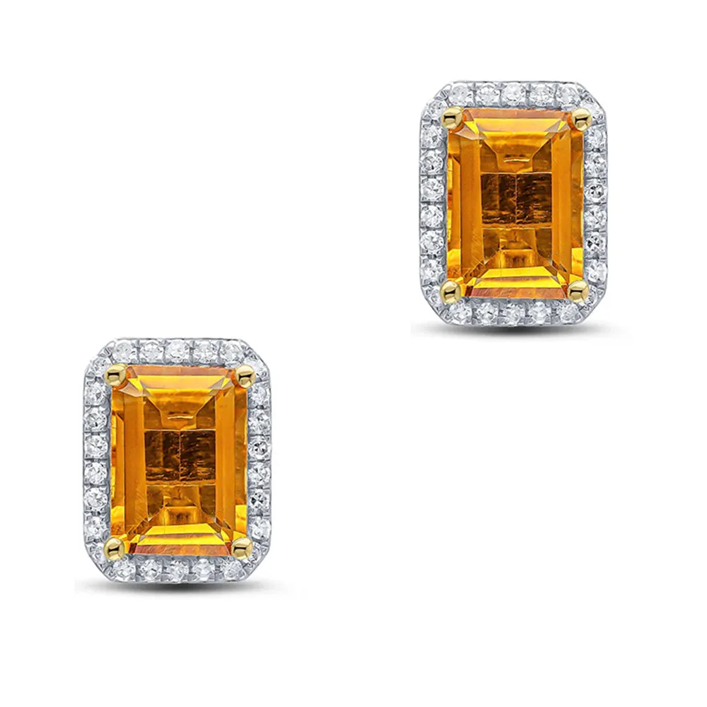 Citrine & Diamond Halo Stud Earrings