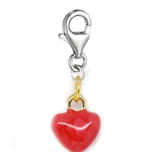 Clip-on Red Heart Charm Pendant for European Clip on Charm Jewelry w/ Lobster Clasp