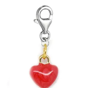 Clip-on Red Heart Charm Pendant for European Clip on Charm Jewelry w/ Lobster Clasp