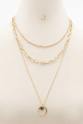 Coin Charm Oval Link Layered Necklace