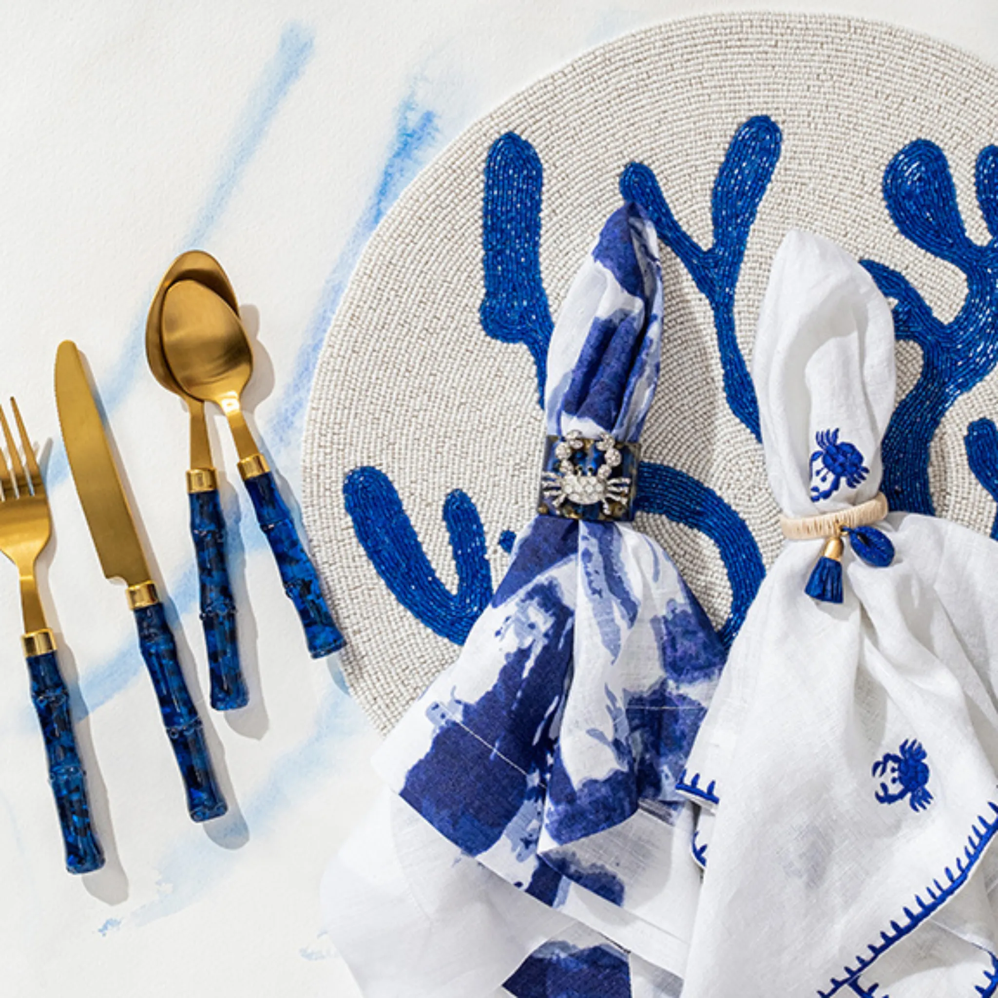 Coral Hand Beaded Placemat, Cobalt
