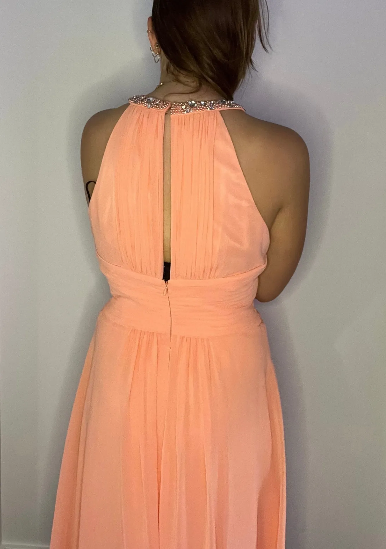 CREAMSICKLE BEADED NECKLINE DRESS