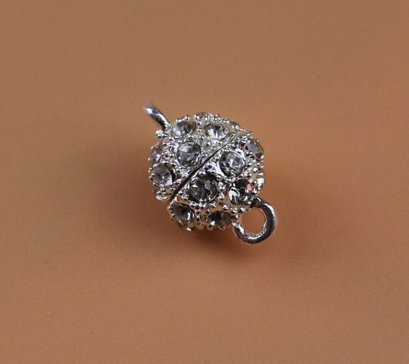 Crystal Rhinestone Pave Round Ball Magnetic Clasp Strong Connector Closure Earrings Bracelet Necklace Silver Gold Black 10 mm 3/8 inch