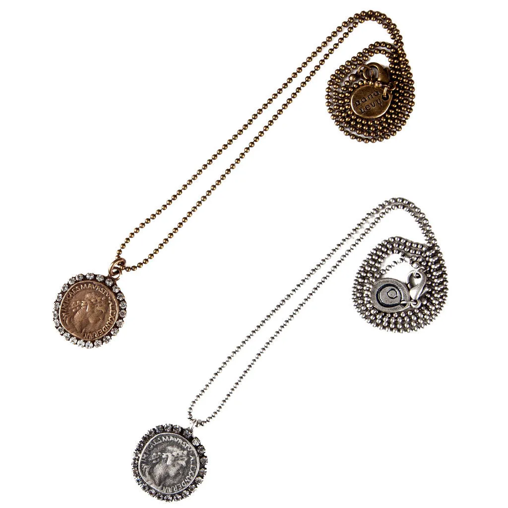 Diamante Ancient Roman Coin Ball Chain Necklace