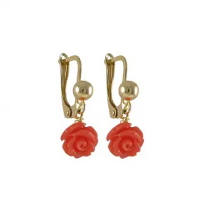 DLF Coral 6mm Flower Dangling, On Gold Filled Lever Back Earrings, With Ball W18