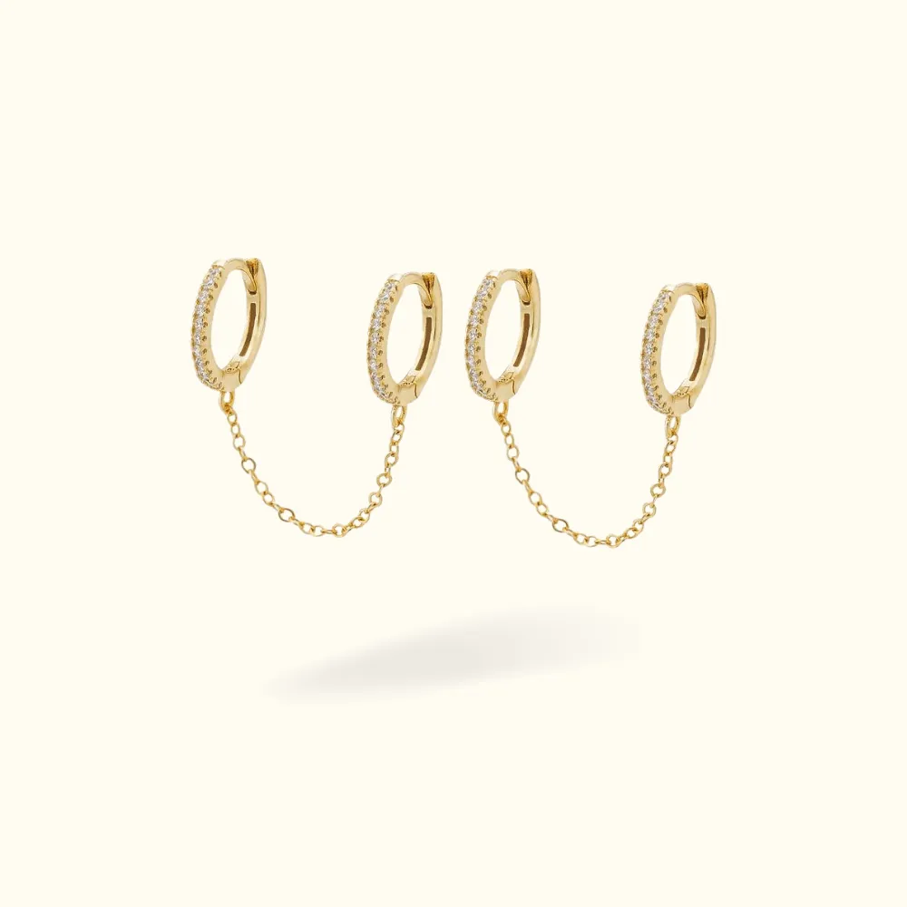 Double Crystal Huggie Chain