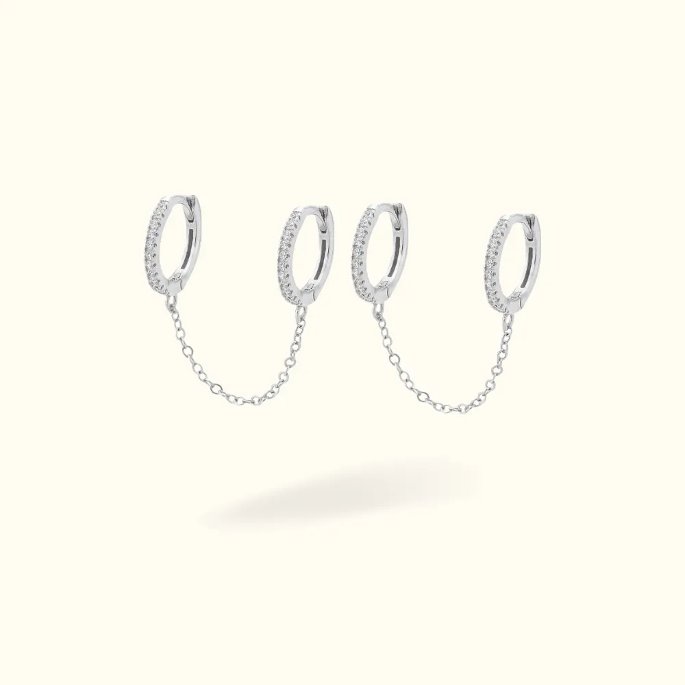 Double Crystal Huggie Chain