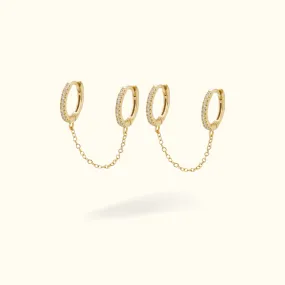 Double Crystal Huggie Chain