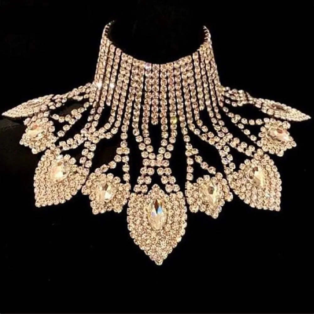 Drag Queen Necklace Jewelry Rhinestone SS28 Retro Choker  Big Size Crystal AB Catwalk Accessory