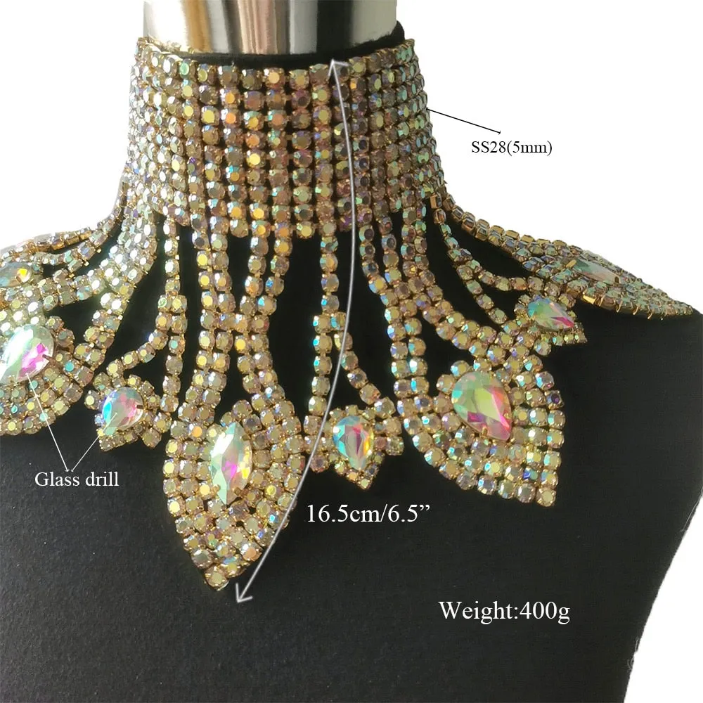 Drag Queen Necklace Jewelry Rhinestone SS28 Retro Choker  Big Size Crystal AB Catwalk Accessory