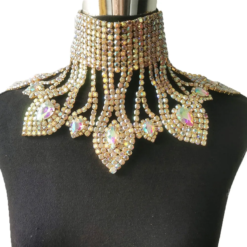 Drag Queen Necklace Jewelry Rhinestone SS28 Retro Choker  Big Size Crystal AB Catwalk Accessory