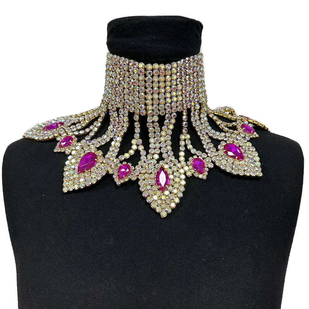 Drag Queen Necklace Jewelry Rhinestone SS28 Retro Choker  Big Size Crystal AB Catwalk Accessory