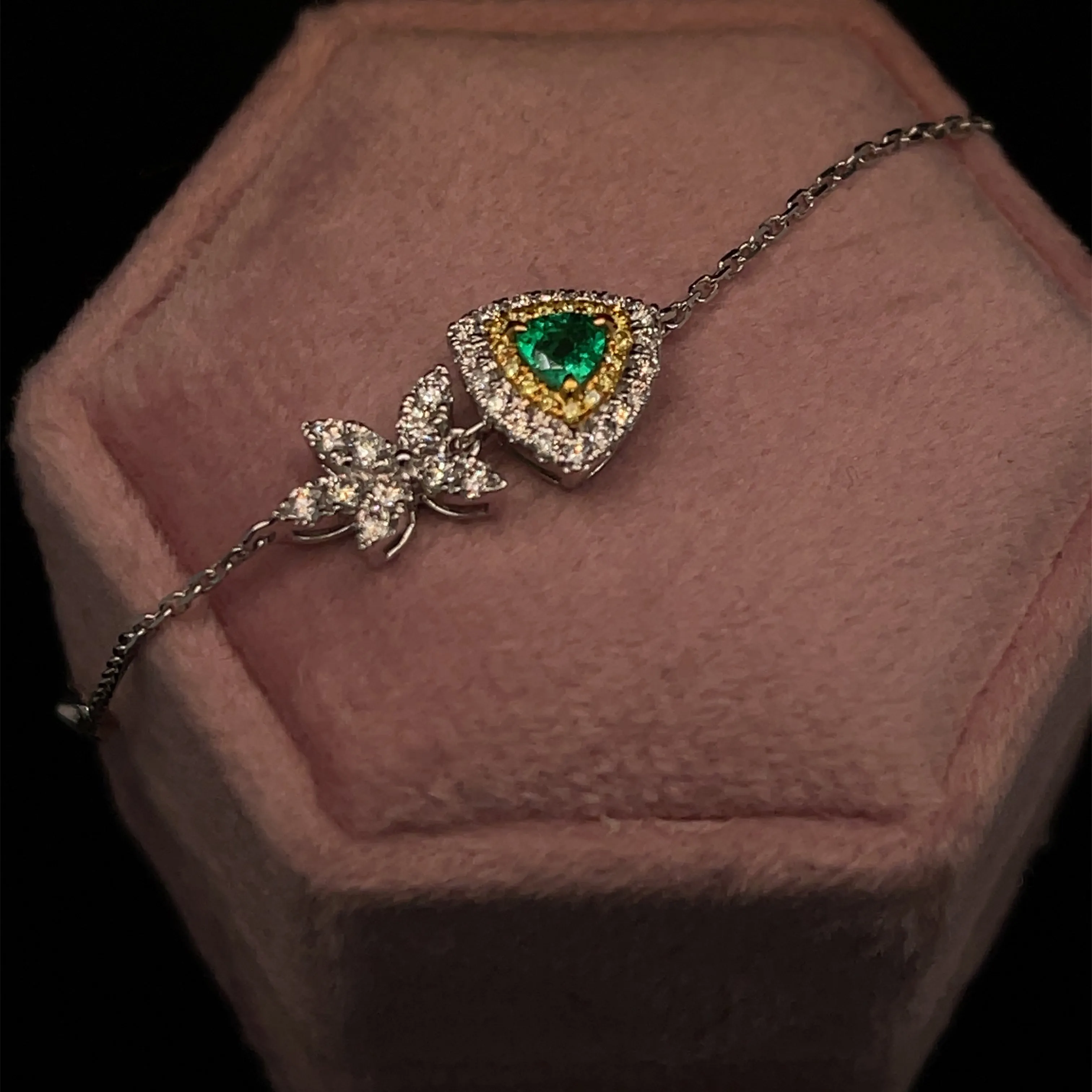 Emerald & Diamond Toi et Moi Bracelet in 18k Two-Tone Gold - #494 - BREME010417