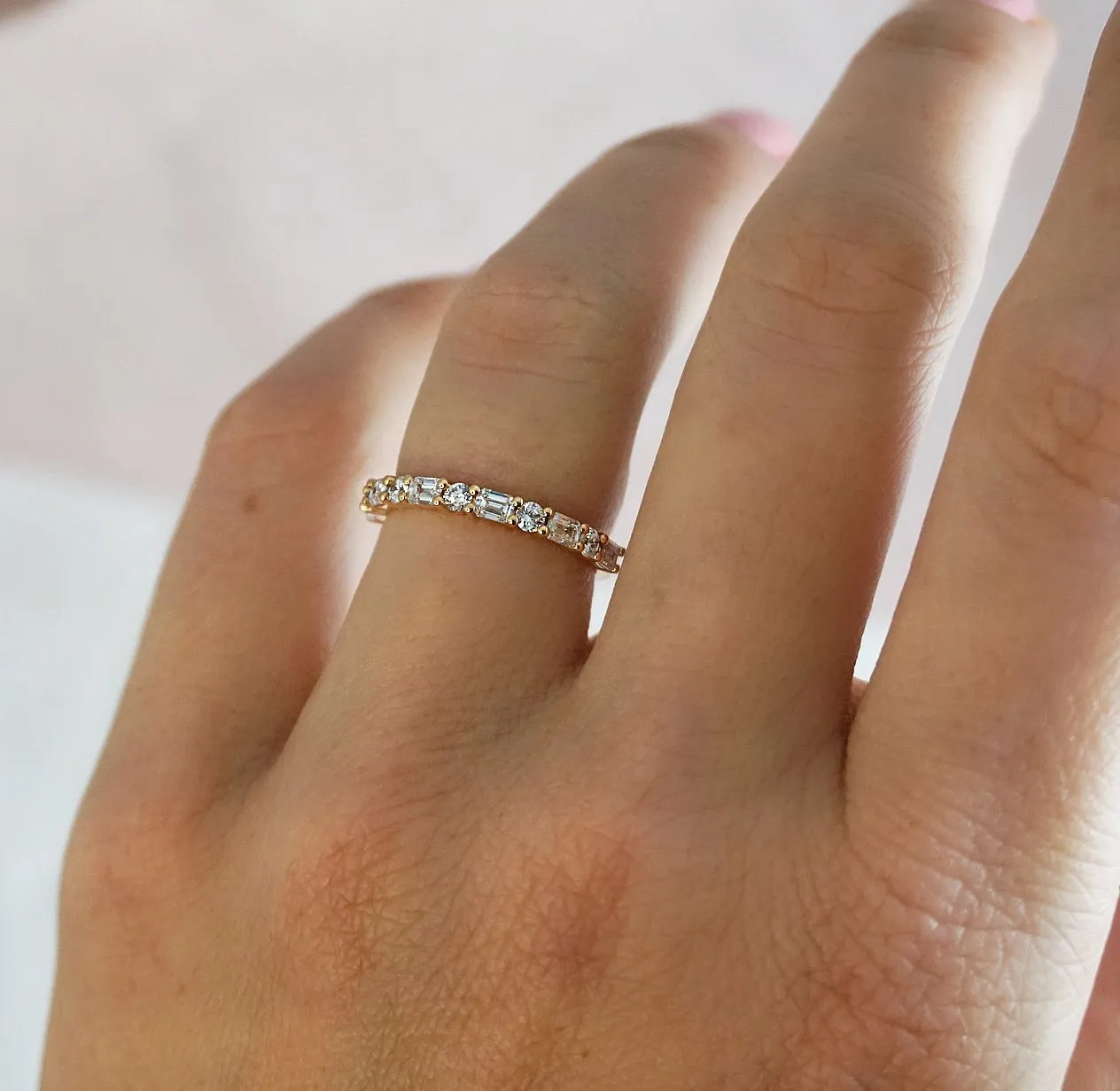 Emerald Cut & Round Brilliant Cut Diamond Wedding Ring