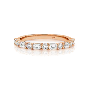 Emerald Cut & Round Brilliant Cut Diamond Wedding Ring