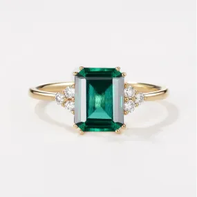 Emerald Cut Emerald & Moissanite Yellow Gold Ring
