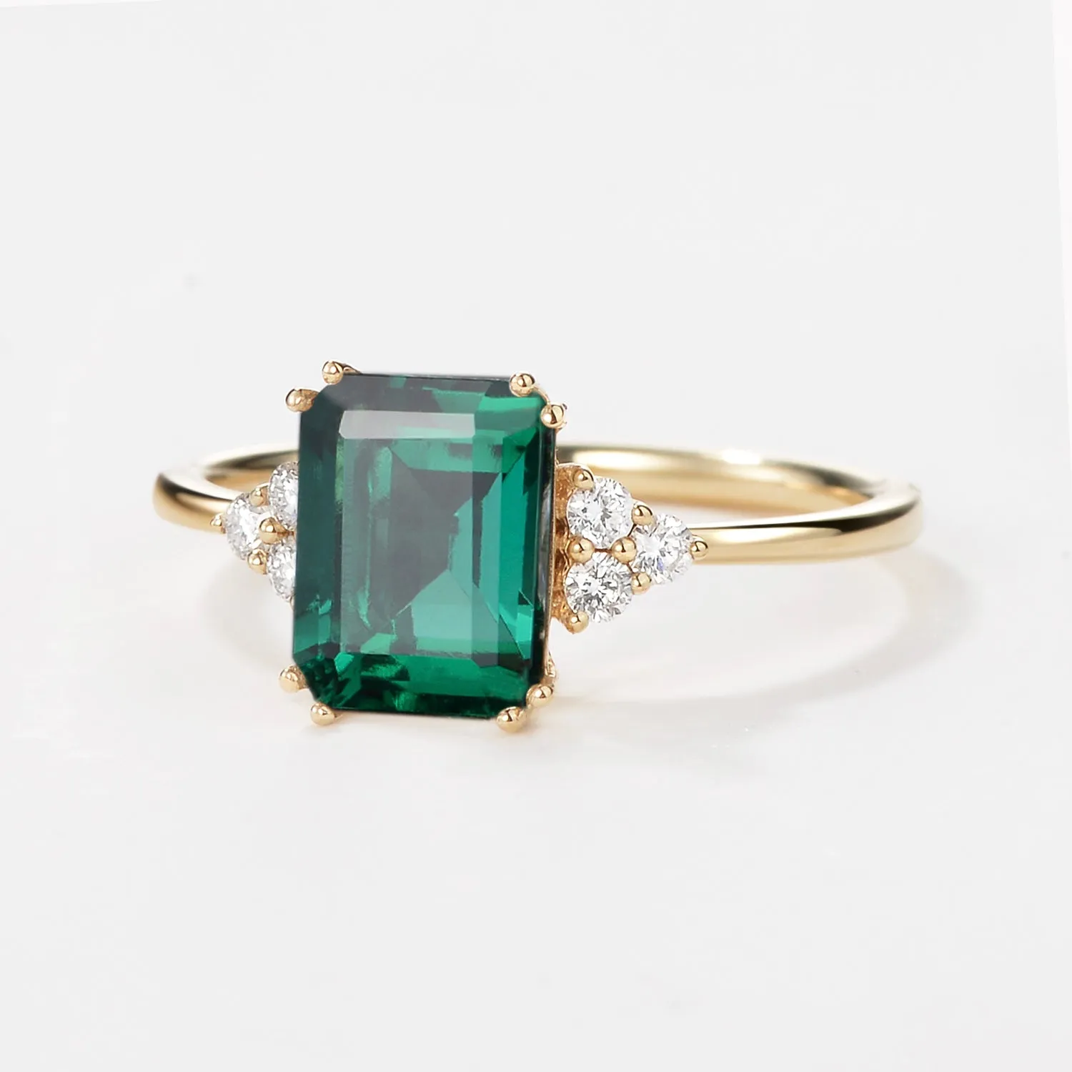 Emerald Cut Emerald & Moissanite Yellow Gold Ring