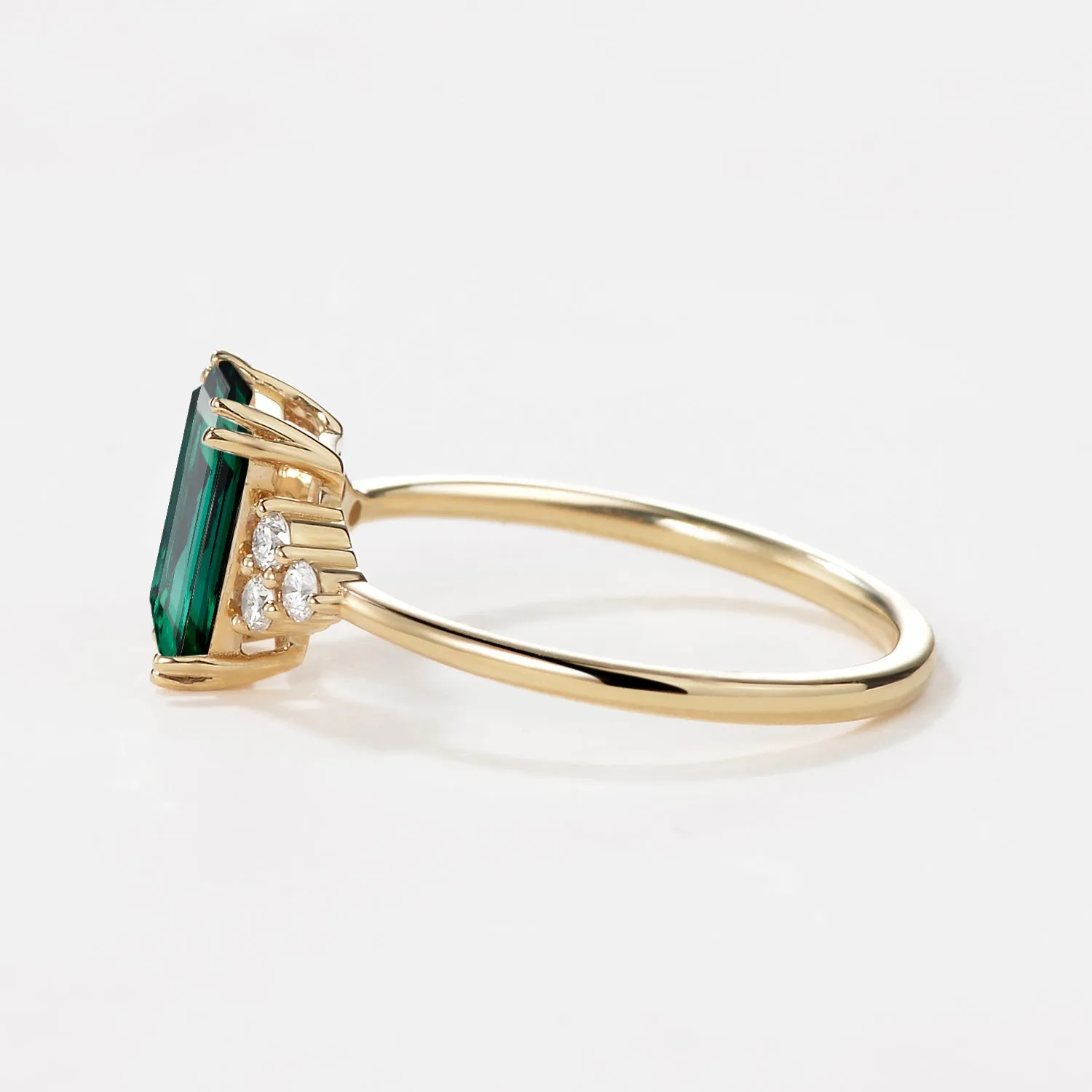 Emerald Cut Emerald & Moissanite Yellow Gold Ring