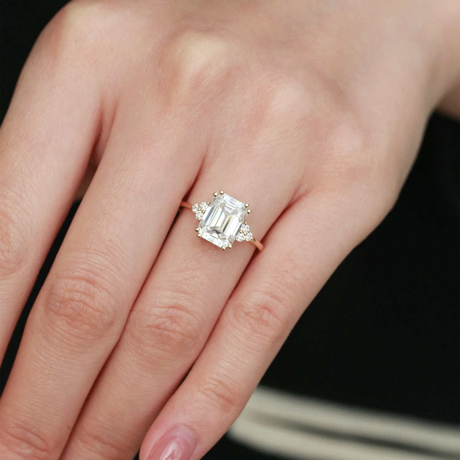 Emerald Cut Emerald & Moissanite Yellow Gold Ring