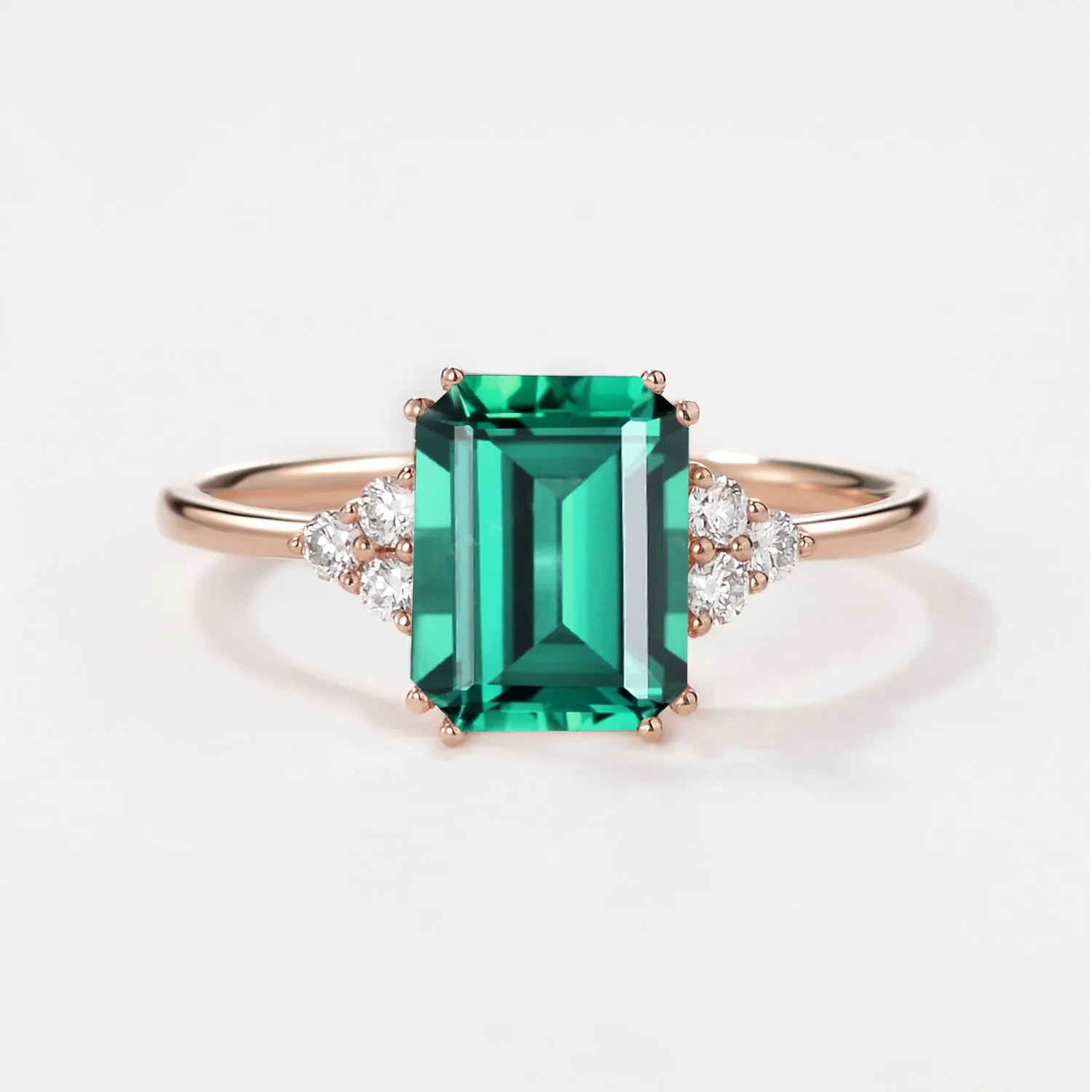Emerald Cut Emerald & Moissanite Yellow Gold Ring