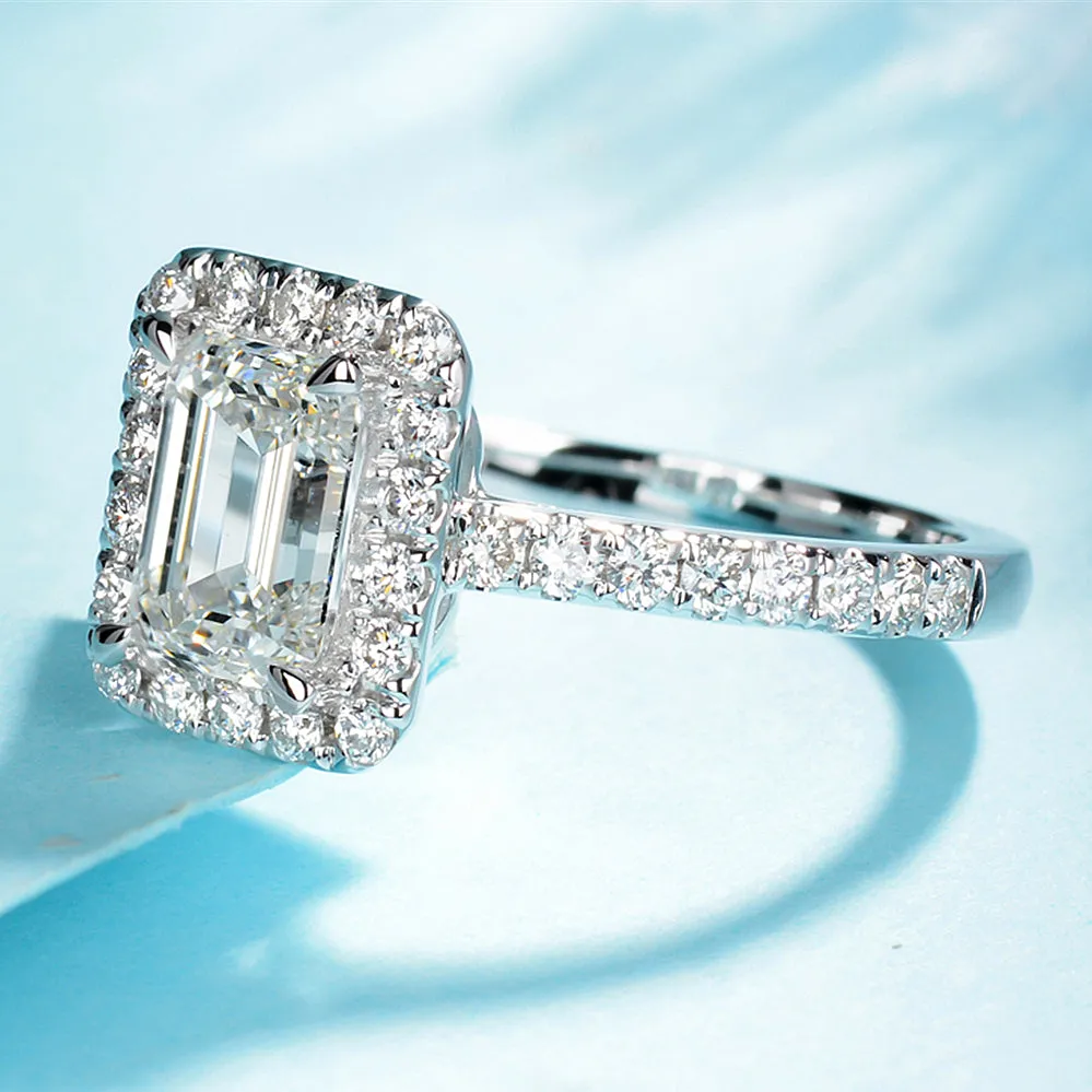 Emerald Cut Lab-Grown Diamond Halo Engagement Ring
