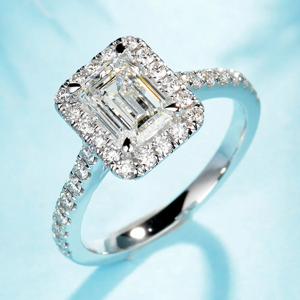 Emerald Cut Lab-Grown Diamond Halo Engagement Ring