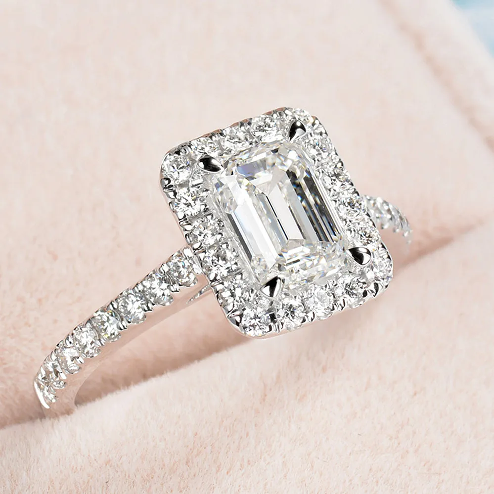 Emerald Cut Lab-Grown Diamond Halo Engagement Ring