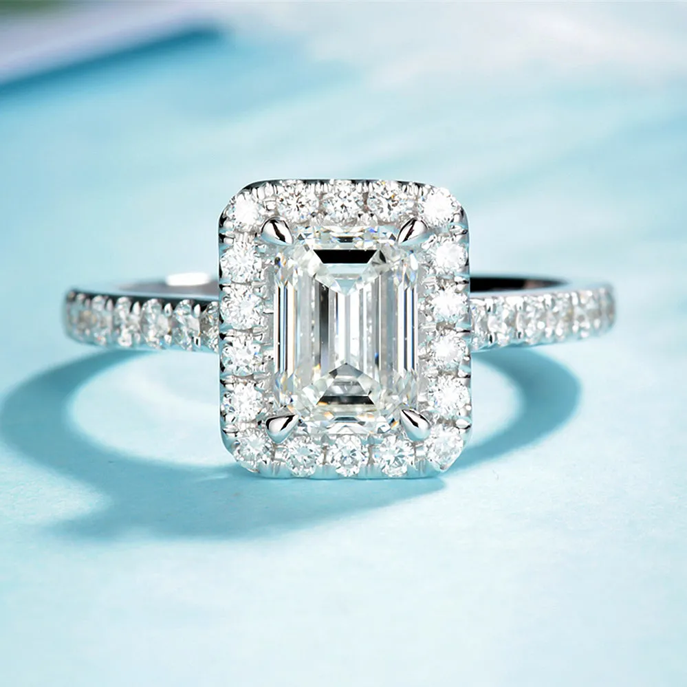 Emerald Cut Lab-Grown Diamond Halo Engagement Ring