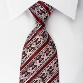 Emprise Silk Necktie Striped Rhinestones On Burgundy