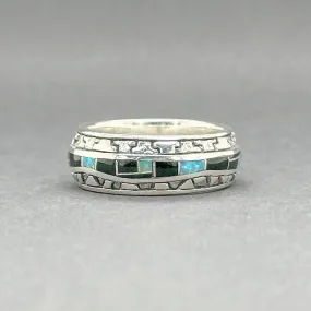 Estate GL Miller SS Opal & Onyx Inlay Ring